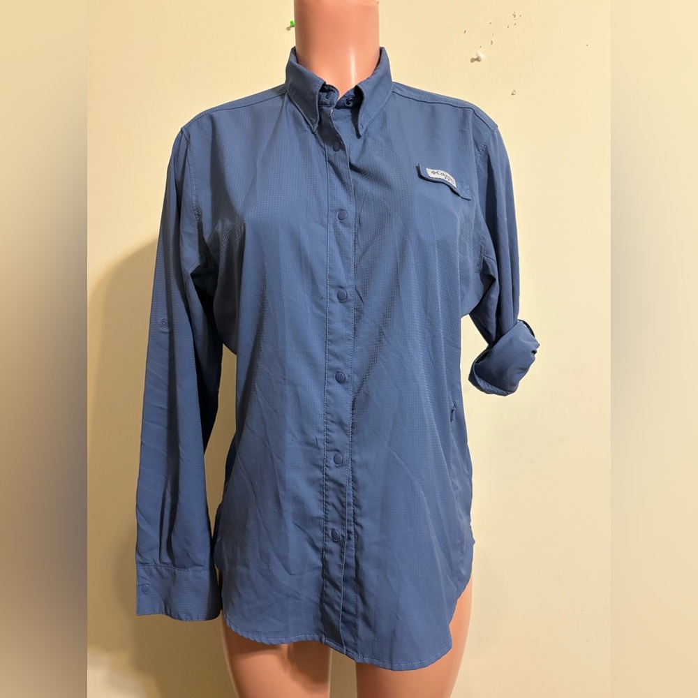 Columbia Women’s Large PFG Omni Shade Fishing Shirt‎ Long or short sleeve purple